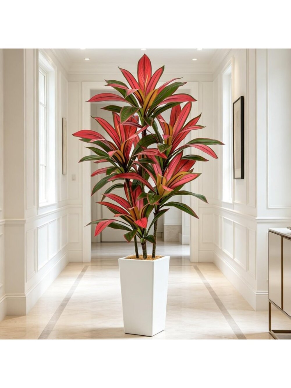 5FT Artificial Red Dracaena Tree with 90 Leaves & White Planter - Faux Tropical